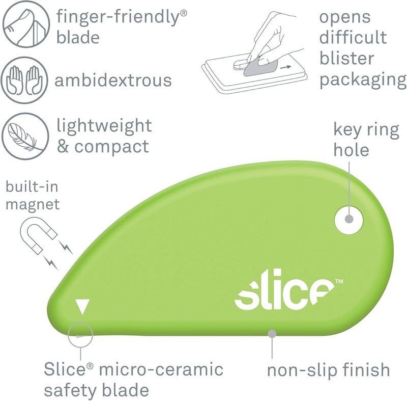 Slice Micro Safety Cutter | Safe Ceramic Box Cutter Lasting 11x Longer than Metal | Keychain Box Opener | 2 Pack | Green - Image 2